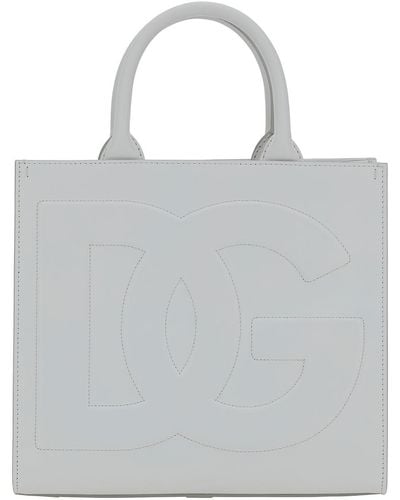 Dolce & Gabbana Dg Daily' Handbag With Dg Embroidery In Smooth Leather - Grey