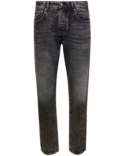 ICON DENIM 'kanye' Black Five-pocket Jeans With Logo Patch In Cotton Denim - Grey