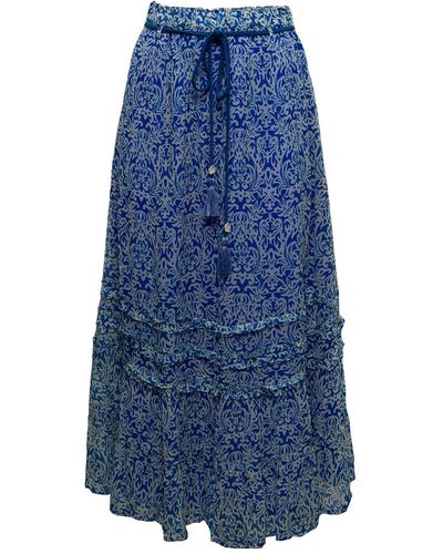 MOLIIN Copenhagen Molin Woman's Hillery Viscosa Printed Long Skirt With Belt - Blue