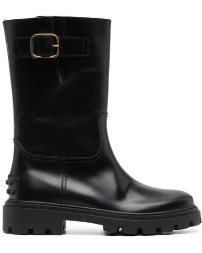 Tod's Biker' Boots With Buckle Detail And Gold-tone Hardware In Leather - Black
