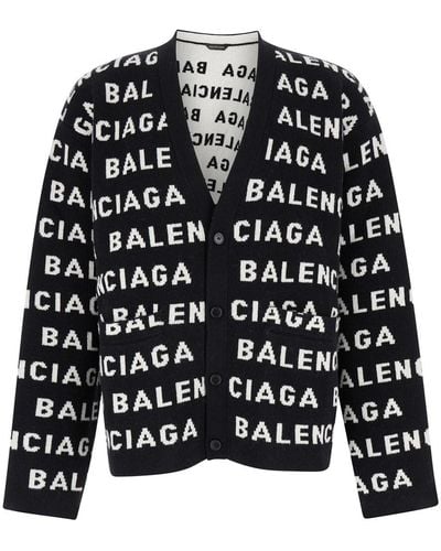 Balenciaga And Cardigan With Logo - Black