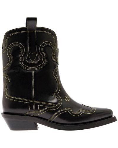 Ganni Low shaft embroidered western boot - Nero