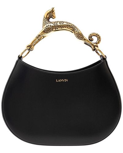 Lanvin 'hobo Cat' Black Bag With Embellished Metal Handle In Leather Woman