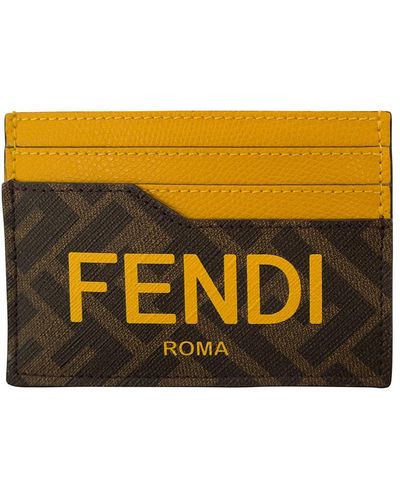 Fendi Leather And Fabric Ff Cardholder - Orange