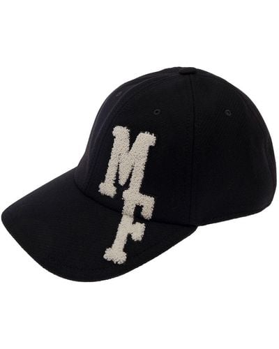 Moncler Genius Black Baseball Cap With Terrycloth Logo Patch And Floreal Patch In Wool Blend