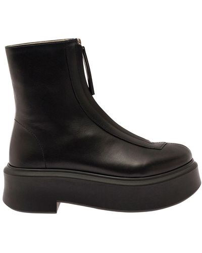 The Row Zip-up Ankle Boots With Oversized Platform In Leather - Black