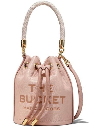 Marc Jacobs 'the Leather Bucket' Mini Handbag With Drawstring And Front Logo In Hammered Leather Woman - Pink