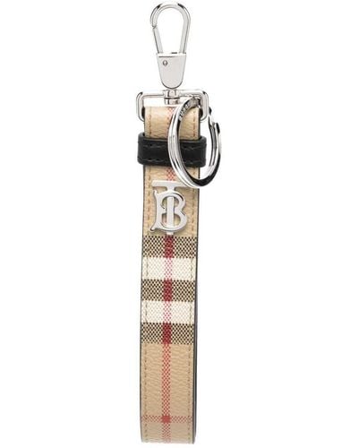 Burberry Key Ring With Check Motif - White