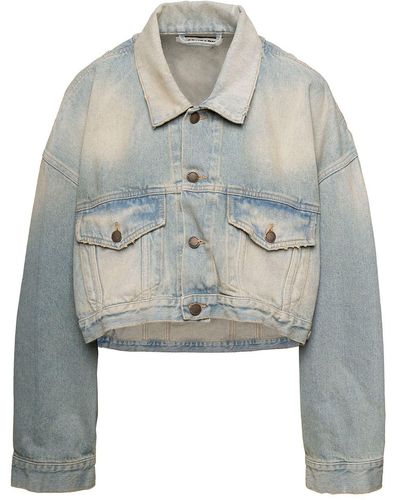 DARKPARK 'gigi' Light E Cropped Jacket With Bleach Effect In Cotton Denim - Gray