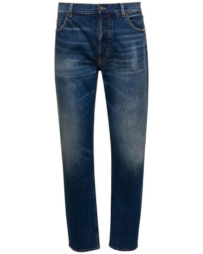 Saint Laurent Straight Jeans With Logo Patch - Blue