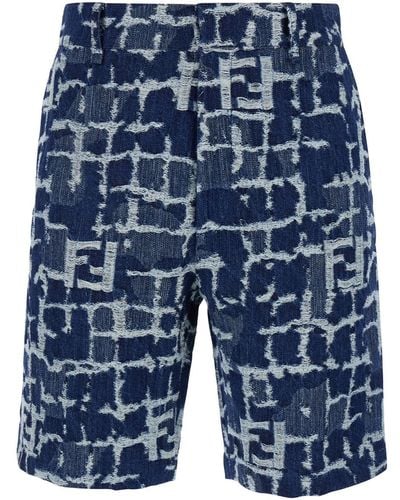 Fendi Bermuda Shorts With Ff Print - Blue