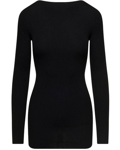 Rick Owens Long Ribbed Top With Round Cut-Out - Black