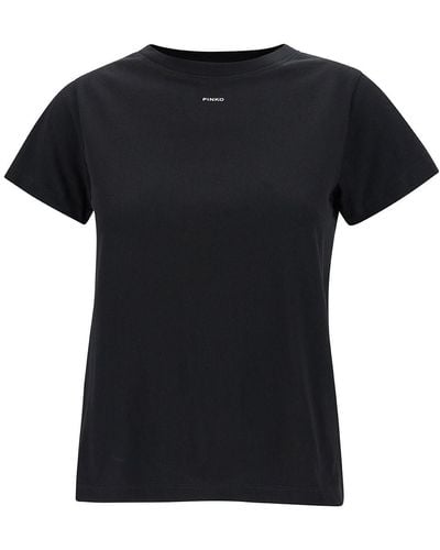 Pinko Crewneck T-Shirt With Logo Print - Black