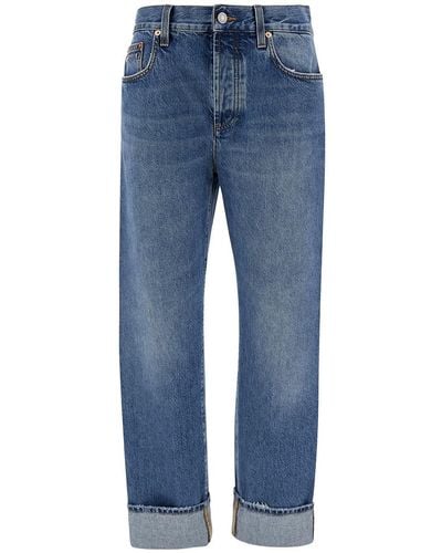 Gucci '90'S' Light Jeans With Horsebit Detail And Turn-Up Hem In - Blue