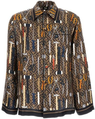 Fendi Multicolores All-Over Tools Print Shirt - Brown