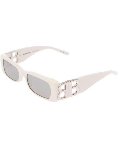 Balenciaga 'dynasty Rectangle' White Rectangular Sunglasses With Silver-tone Detailing In Acetate Woman