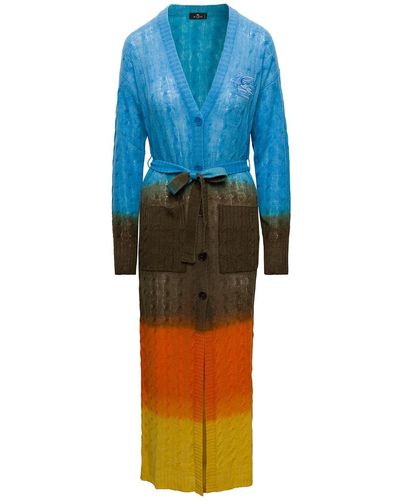 Etro Cardigan oversize a trecce con sfumature degradè in lana - Blu