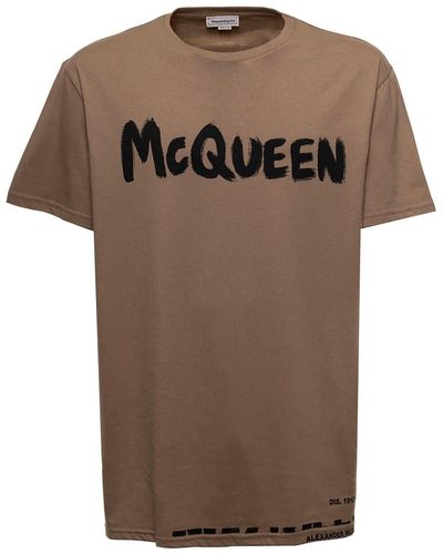 Alexander McQueen T-shirt in cotone con stampa logo uomo - Neutro
