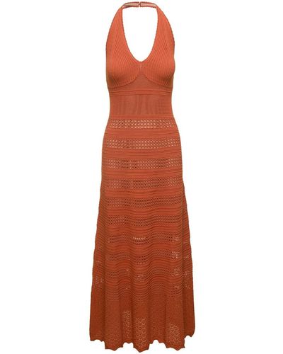 Twin Set Long Dress With Triangle-Shaped Cups - Brown