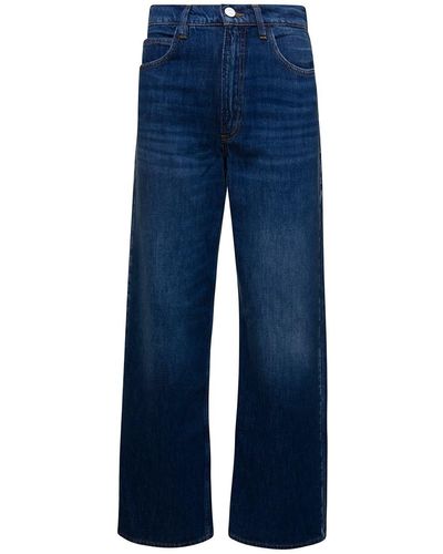 FRAME Jeans a cinque tasche dritti con cuciture a contrasto in denim di cotone donna - Blu