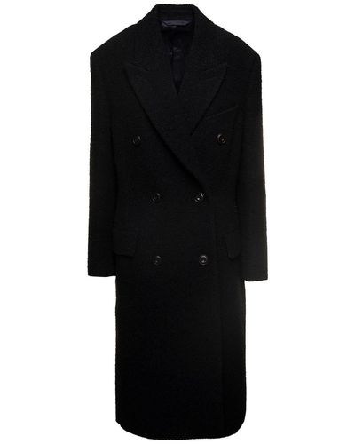 Acne Studios Long Double-breasted Coat With Tonal Buttons In Wool Blend - Black