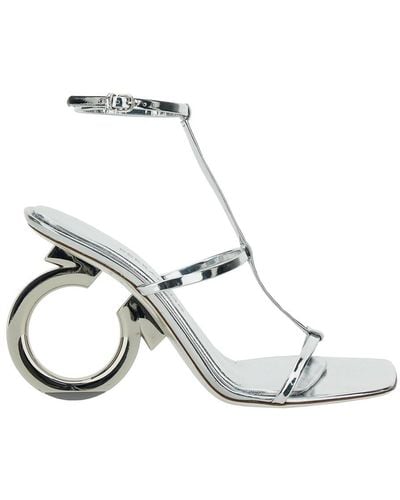 Ferragamo 'Elina' Sandals With Sculptural Heel - Metallic