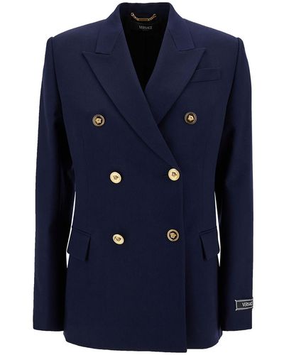 Versace Double-Breasted Jacket With Medusa Buttons - Blue
