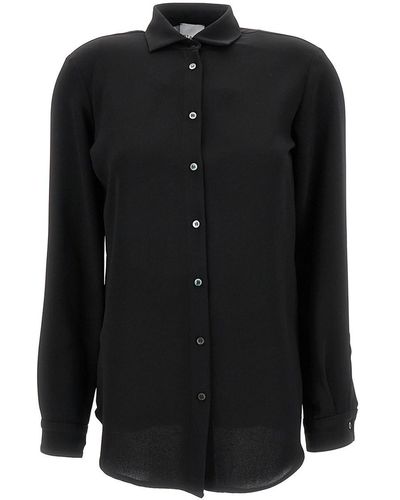 Plain Relaxed Shirt With Mother-Of-Pearl Buttons - Black