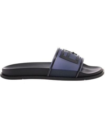 Fendi Man's Rubber Slide Sandals With Logo - Multicolor