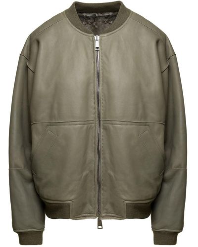 Giorgio Brato Oversized Jacket With Two Way Zip In Leather - Green