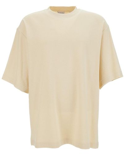 Burberry Crewneck T-Shirt With Equestrian Knight Print - Natural