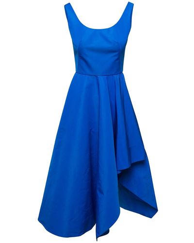 Alexander McQueen Midi Draped Dress With Asymmetric Bottom - Blue