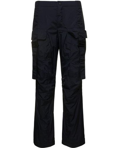 Fendi Cargo Pants With Ff Baguette Buckle In Washed Nylon Woman - Blue