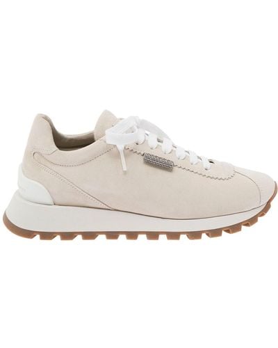 Brunello Cucinelli And Low Top Trainers With Shiny Tab In - White