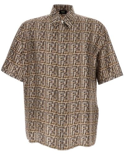Fendi Light All-Over Logo Print Shirt - Brown