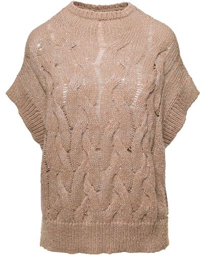Antonelli 'belluno' Cable-knit Jumper With Ribbed Trims In Wool - Natural