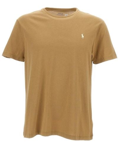 Polo Ralph Lauren Crewneck T-Shirt With Pony Embroidery - Natural