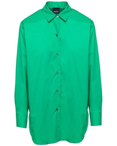 Plain Oversize Popeline Shirt - Green