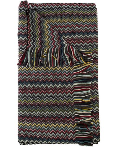 Missoni Signature Zig-zag Knitted Scarf With Tassels In Wool Man - Grey