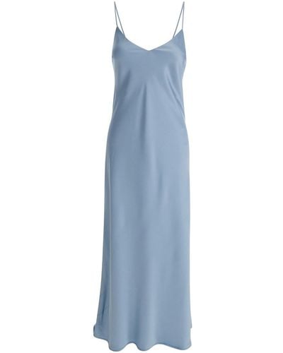 Plain Slip Dress With V Neckline - Blue