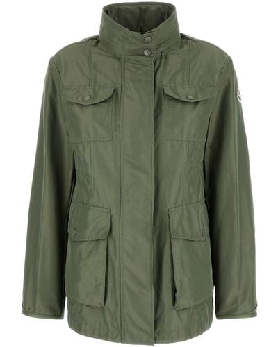 Moncler Jacket With Detachable Hood And Patch Pockets - Green