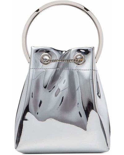 Jimmy Choo 'bon Bon' Mini Silver-tone Handbag With Metal Bracelet Handle In Mirror Fabbric Woman - Gray