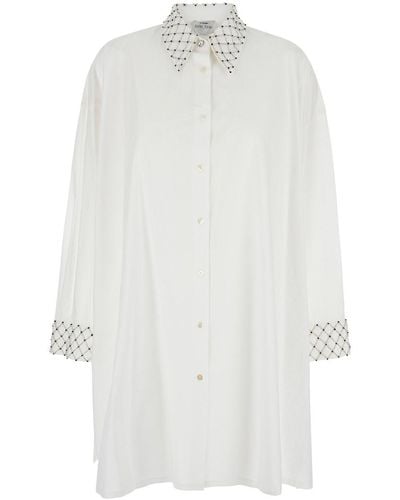 Forte Forte Maxi Shirt With Pearls Decoration - White
