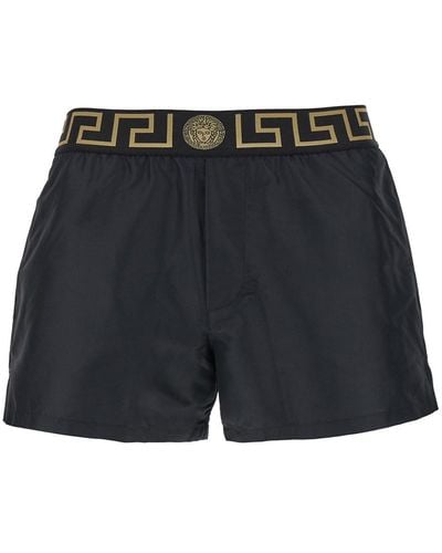 Versace Swimsuit Shorts With Greca Detail - Black