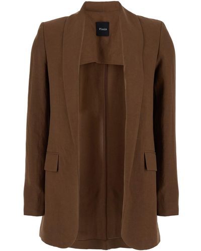 Plain Open Jacket With Shawl Collar - Brown
