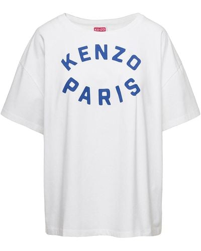 KENZO T-Shirt Oversize Girocollo Con Stampa A Contrasto - Bianco