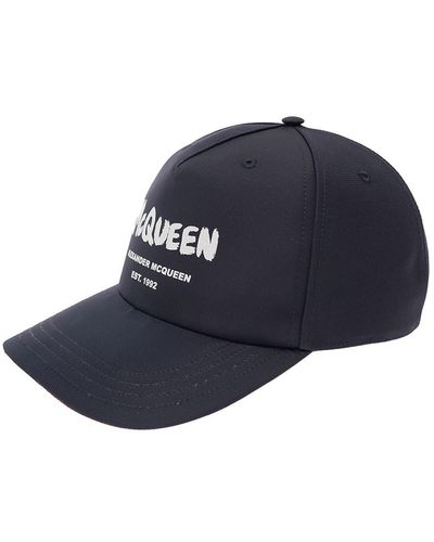 Alexander McQueen Graffiti Polyfaille Hat With Logo Alexander Mc - Blue