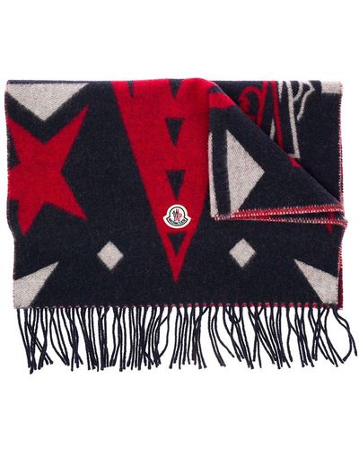 Moncler Multicolour Printed Wool Scarf Man - Red