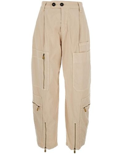 Pinko Cargo Trousers With Multiple Pockets - Natural
