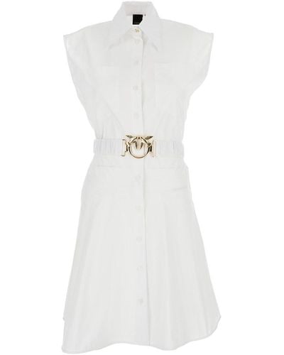 Pinko Popeline Mini-Dress With Love-Bird Belt - White